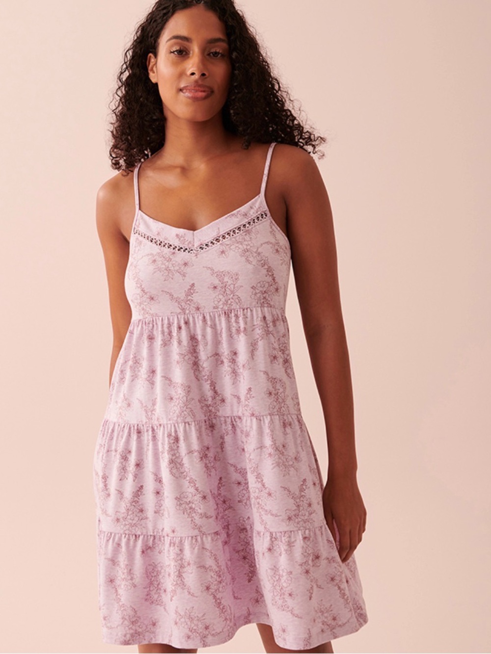 La Vie En Rose Crochet Trim Sleep Dress Large Purple Cotton Nightgown Floral